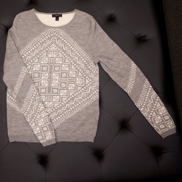 J. Crew Sweaters - J. Crew Womens snowflake grey white merino wool sweater size large